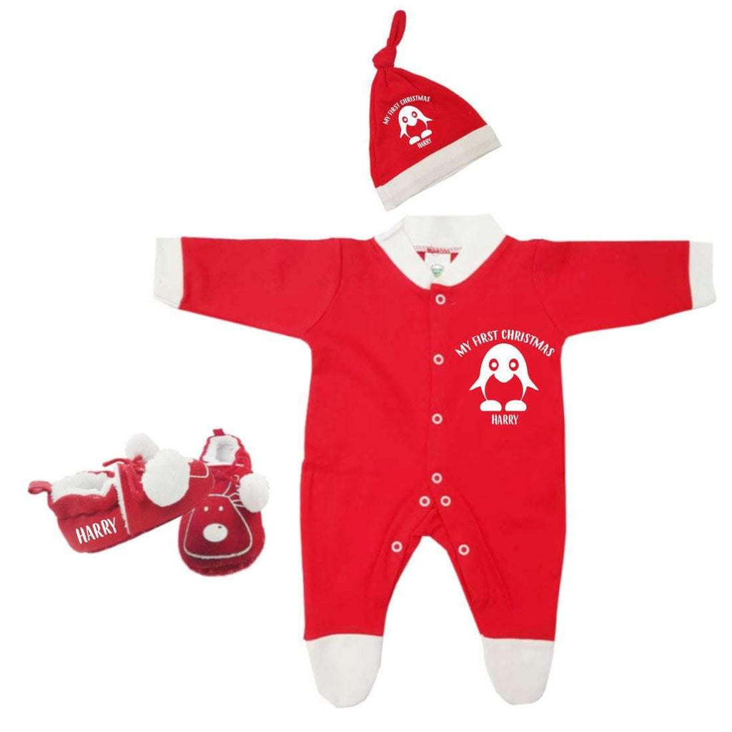 Personalise My First Christmas Girls Boy Baby Grows Hat Shoes Tiny Baby 0-6M D2