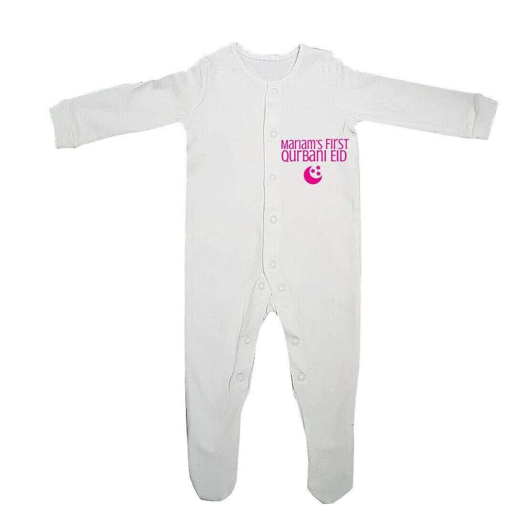 Personalised Name First Qurbani Eid Full Sleeve Baby Grows Present  0-12 Months