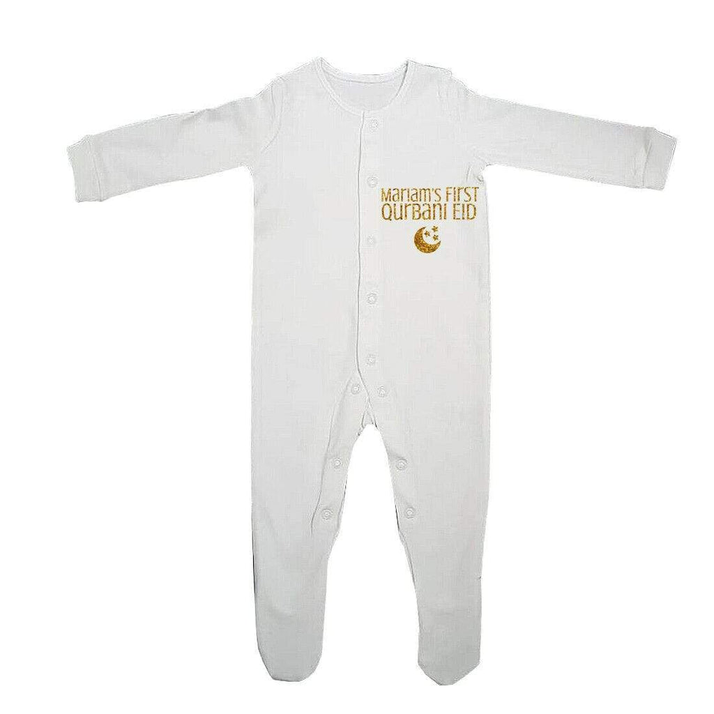 Personalised Name First Qurbani Eid Full Sleeve Baby Grows Present  0-12 Months