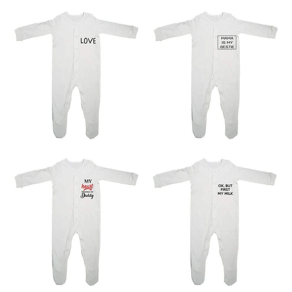 New Baby Funny Cute Mama Dad Full Sleeve White Baby Grows Present  0-12 Months