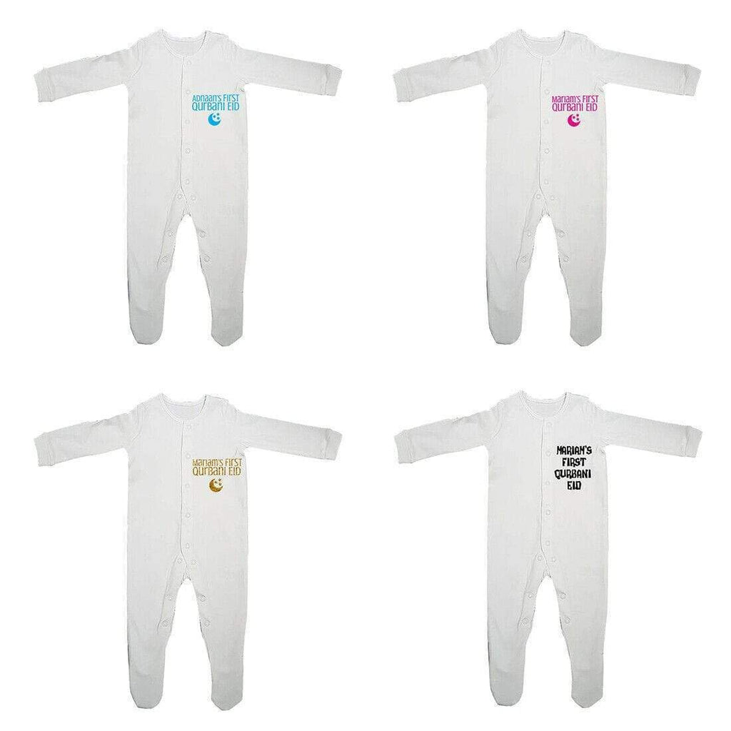 Personalised Name First Qurbani Eid Full Sleeve Baby Grows Present  0-12 Months