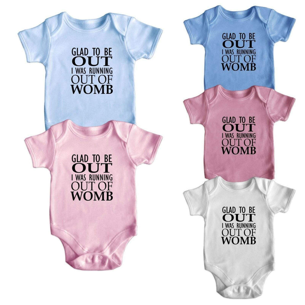 Running Out Of Womb Short Sleeve Baby Boy Girl Rompers Baby Grows Newborn 0-18M