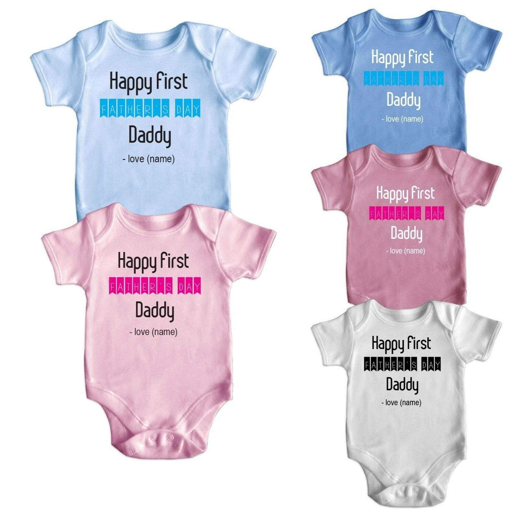Personalise My First Fathers Day Gift Short Sleeve Baby Grows Newborn 0-18M