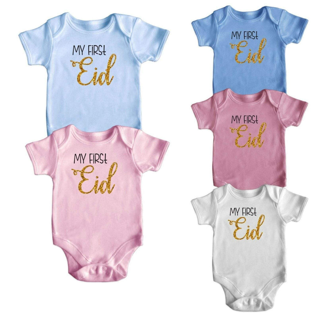 Islamic My First Eid Short Sleeve Baby Bodysuit Rompers Baby Grows Newborn 0-18M