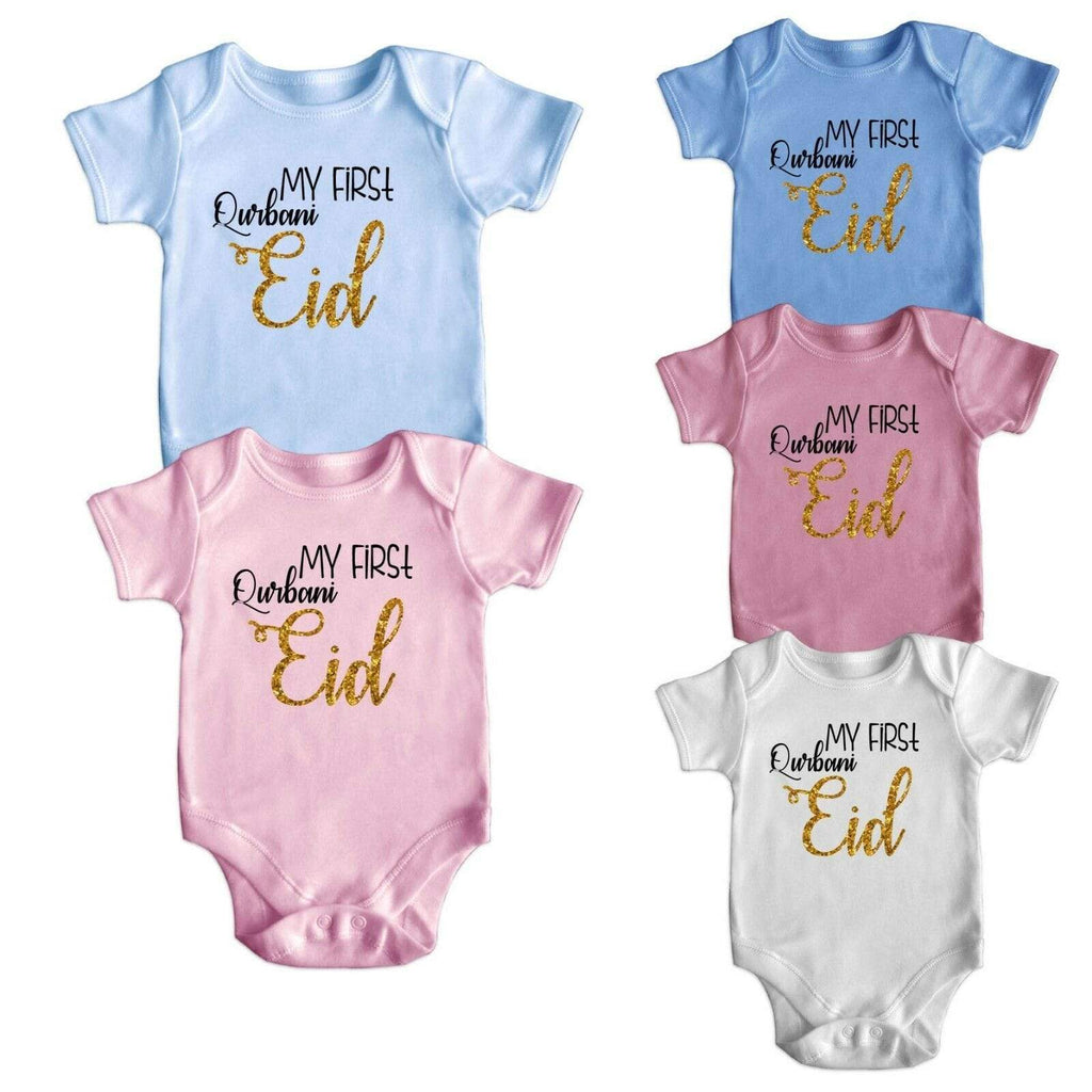 My First Qurbani Eid Short Sleeve Baby Vest Bodysuit Grows Newborn 0-18 New D3