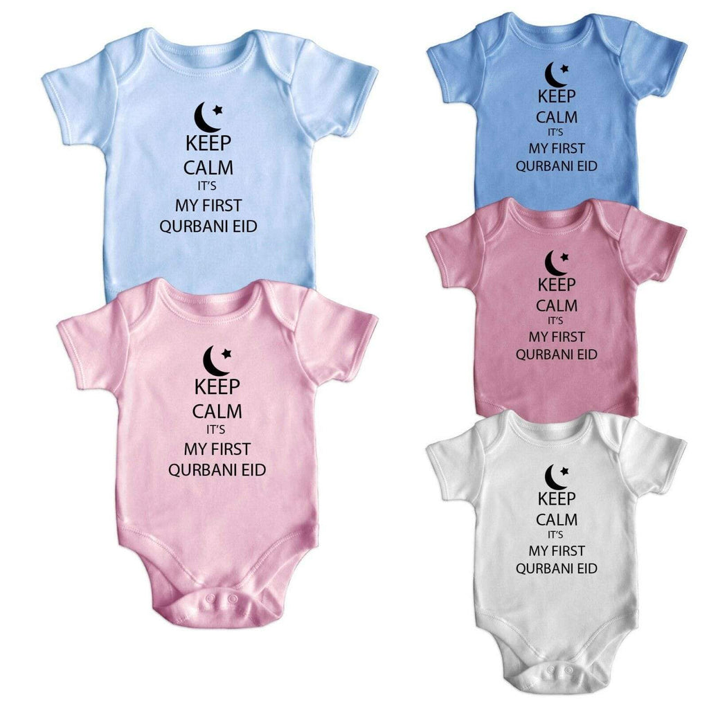 My First Qurbani Eid Short Sleeve Baby Vest Bodysuit Grows Newborn 0-18 New D9