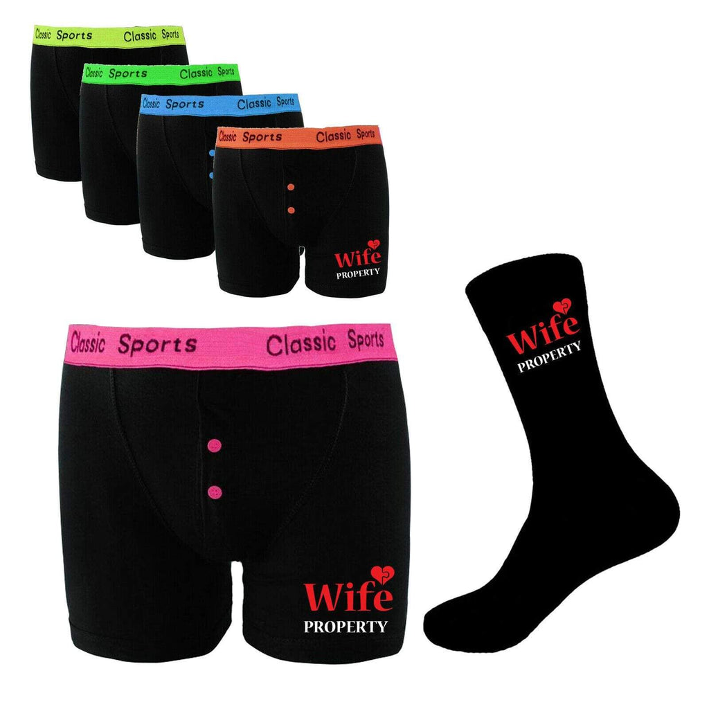 Personalised Men's Wedding Anniversary Gift Neon Boxer Shorts Socks Sets D13