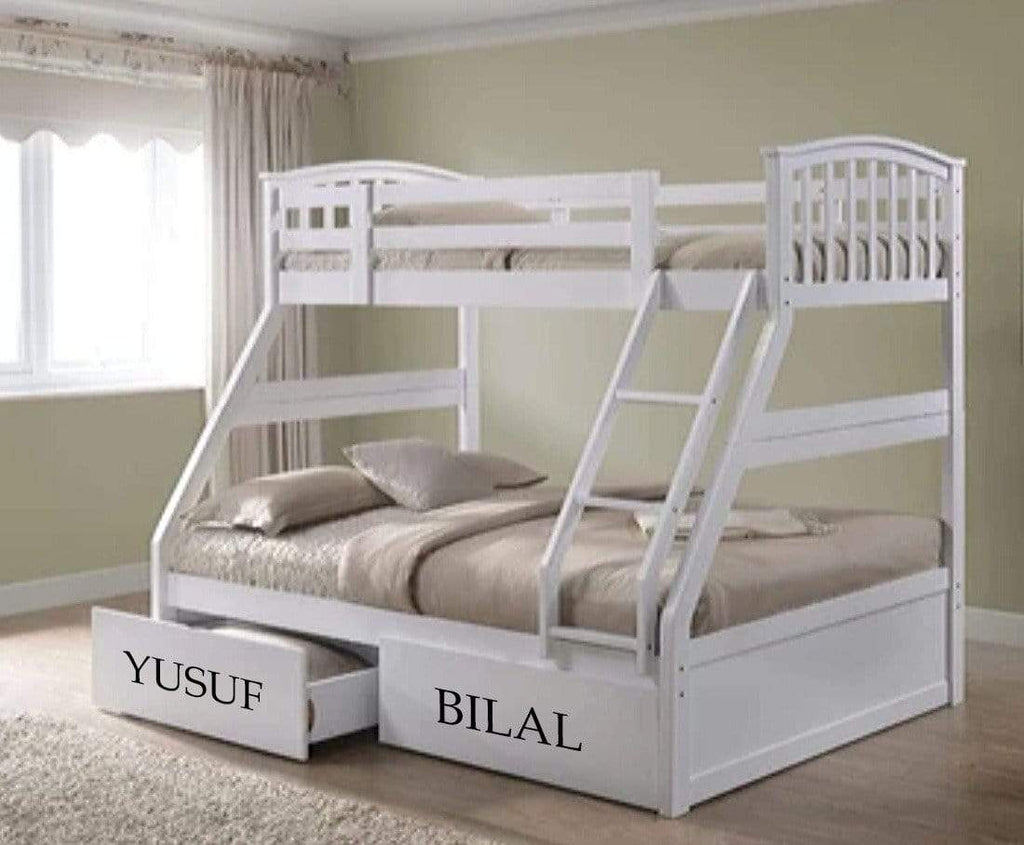 Personalised White Three Sleeper Bunk Bed with Storage