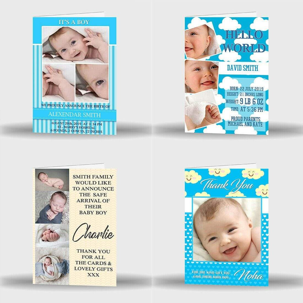 Personalised Baby Boy Announcement Birth Celebration Cards Single Or Pack