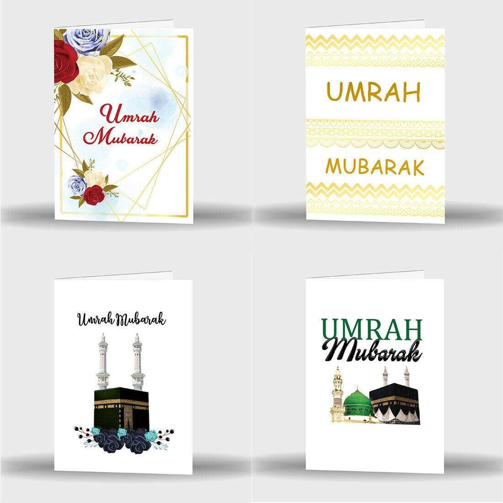 Single Or Pack Of 4 Umrah Mubarak Mubrook Celebration Fancy Greeting Cards S-21