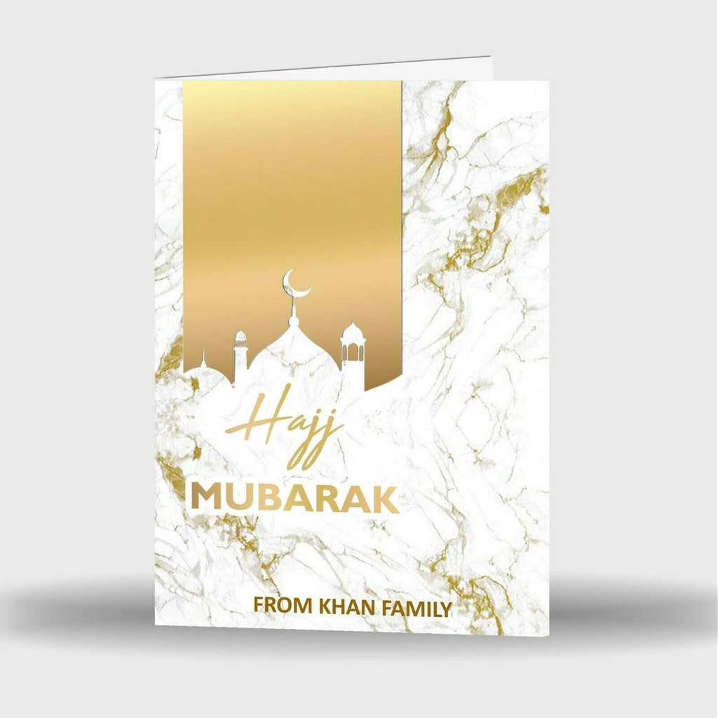 Personalised Single Or Pack Of 4 Hajj Mubarak Celebration Greeting Card D1