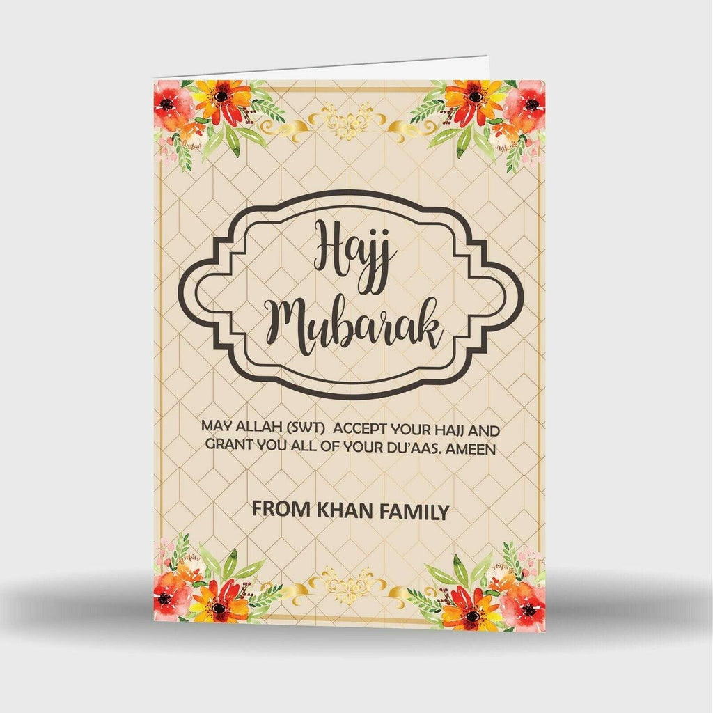 Personalised Single Or Pack Of 4 Hajj Mubarak Celebration Greeting Card D1