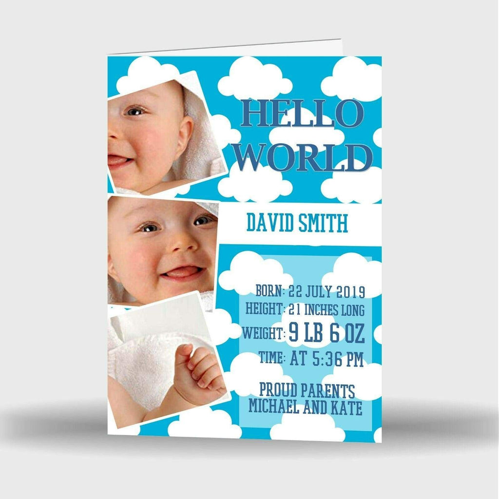 Personalised Baby Boy Announcement Birth Celebration Cards Single Or Pack