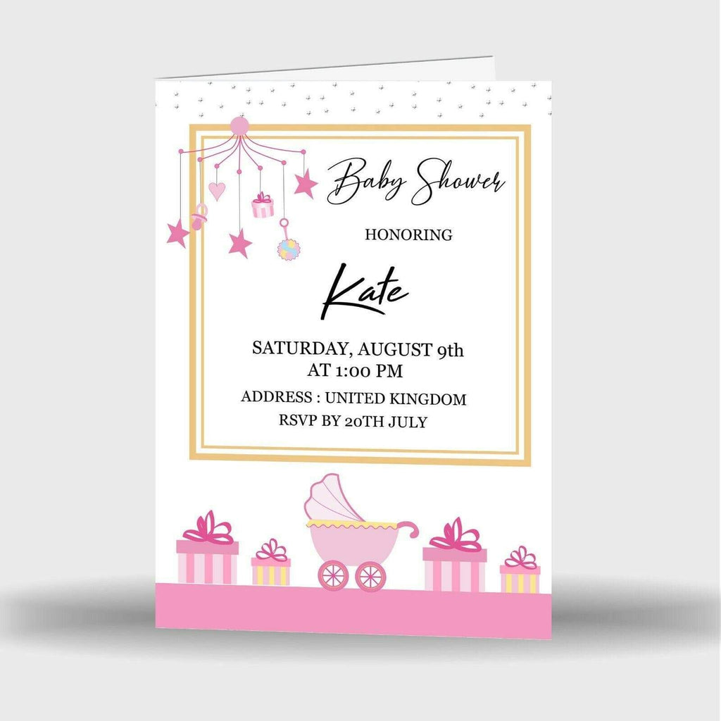 Personalised Baby Shower Party Baby Girl Newborn Celebration Single Cards