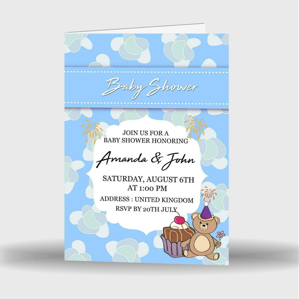 Personalised Baby Shower Party Baby Boy Newborn Celebration Occasion Single Card