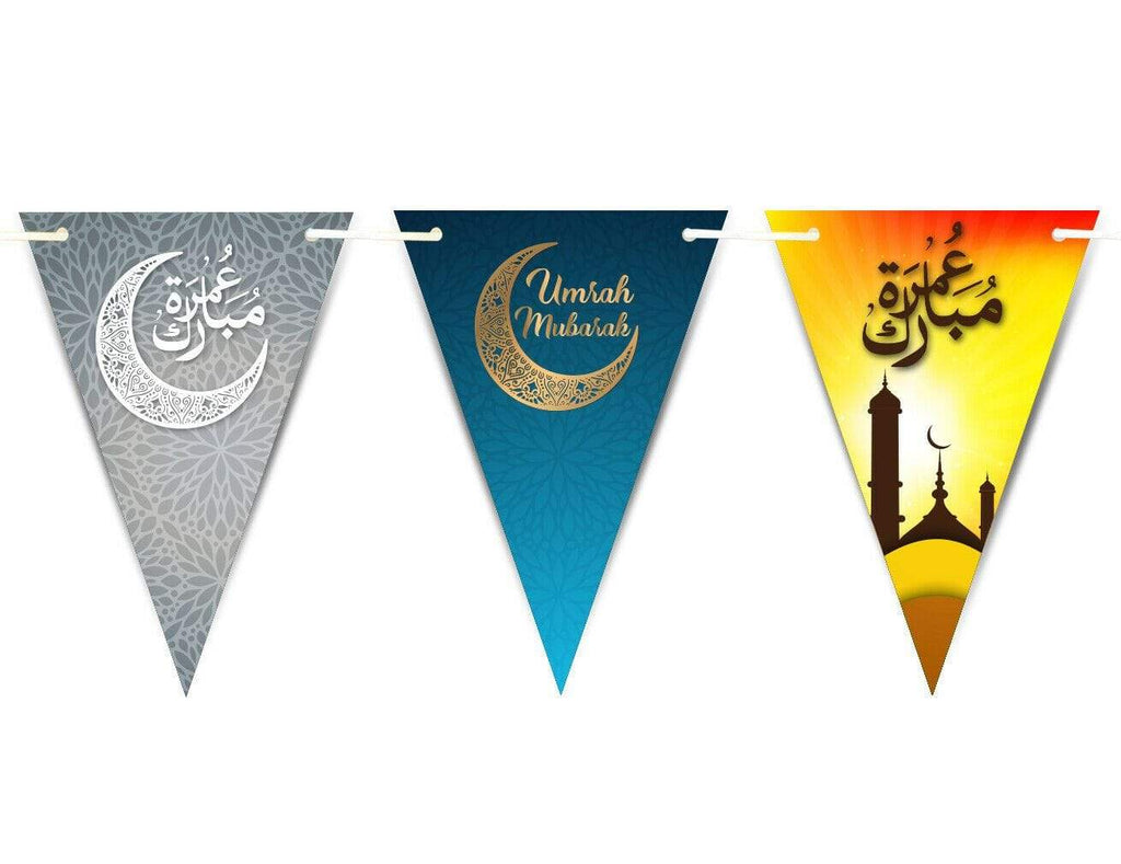 Umrah Mubarak Arabic Font Bunting Islamic Celebration Banner Flags Decoration D1