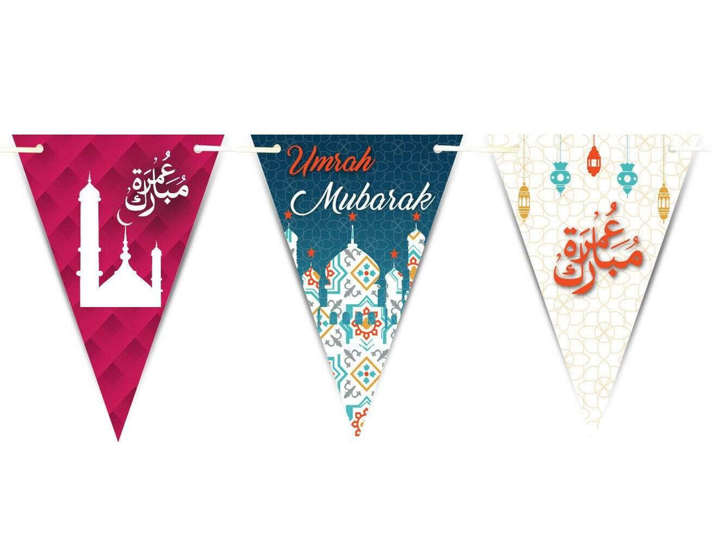 Umrah Mubarak Arabic Font Bunting Islamic Celebration Banner Flags Decoration D4