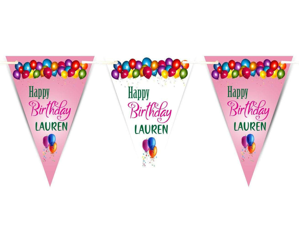 Personalised Happy Birthday Party Boy Girl Bunting Flags Decorations Colourful 7