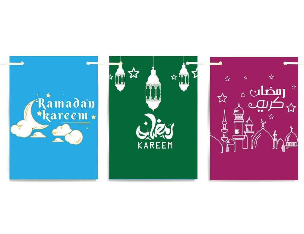 Ramadan Kareem Islamic Bunting Celebration Banner Square Flags Decoration D8