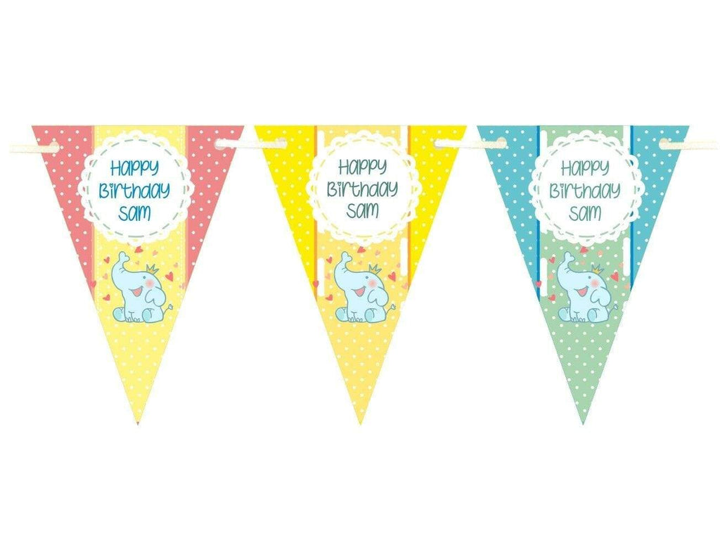 Personalised Happy Birthday Party Unisex Bunting Flags Decorations Colourful