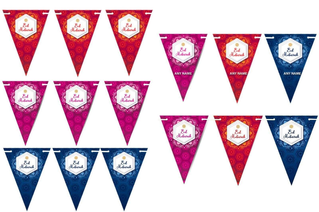Eid Mubarak Mabrook Personalised Bunting Flags Islamic Decorations Party Colours