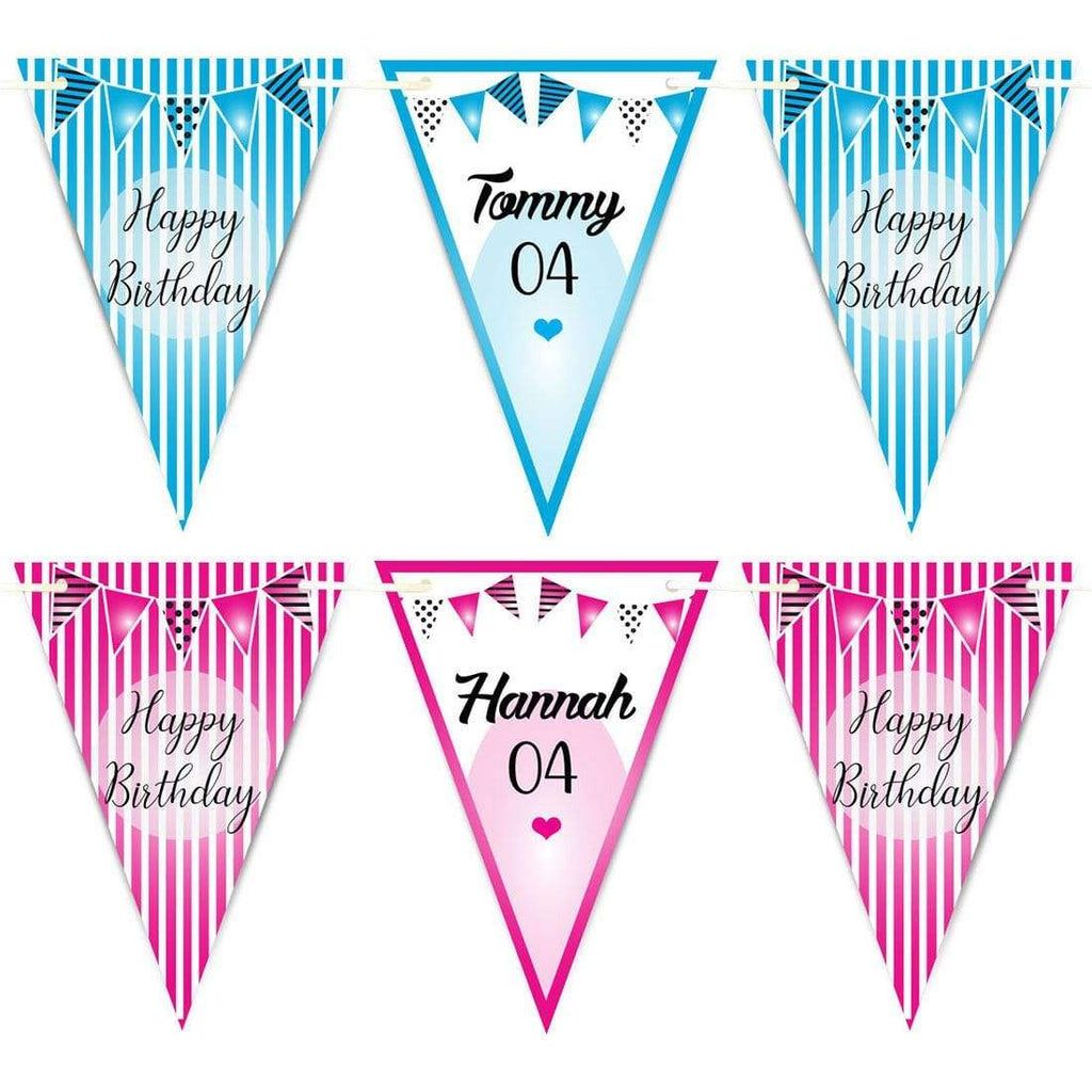 Personalised Happy Birthday Party Boy Girl Bunting Flags Decorations Colourful 6