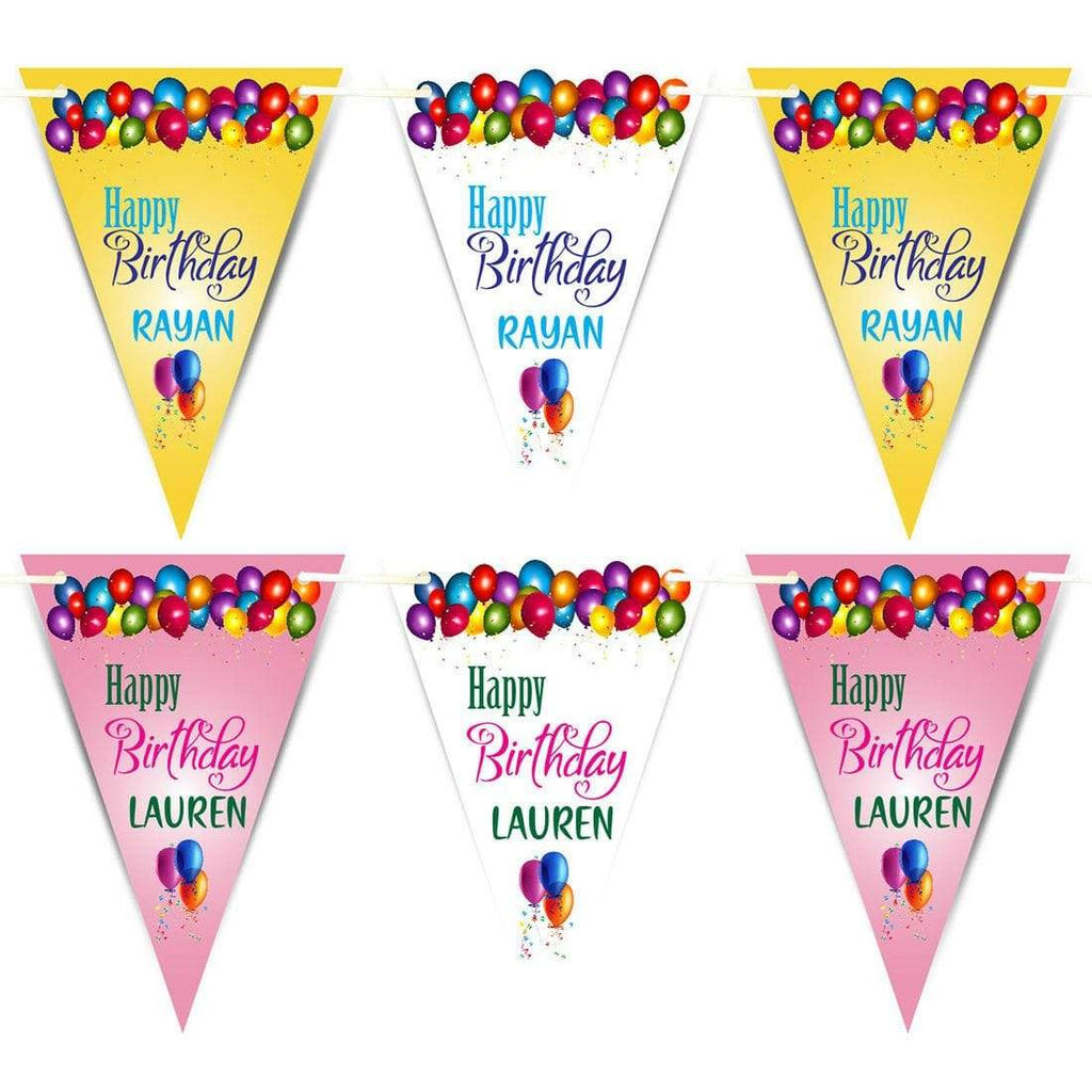 Personalised Happy Birthday Party Boy Girl Bunting Flags Decorations Colourful 7