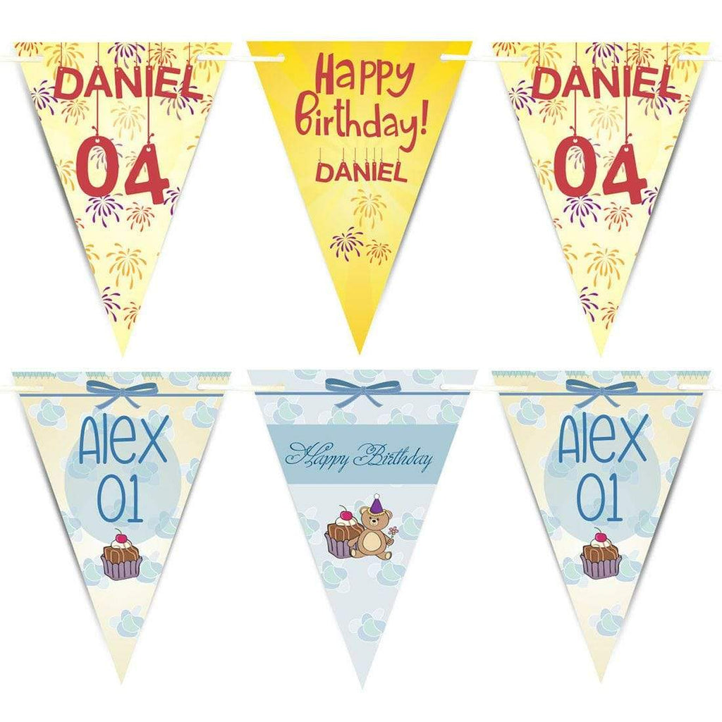 Personalised Happy Birthday Party Boy Girl Bunting Flags Decorations Colourful 8