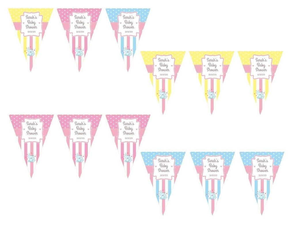 Personalised Baby Shower Party Boy Girl Bunting Flags Decorations Colourful 1