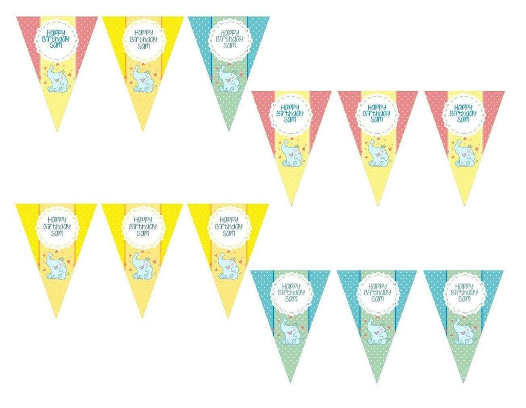 Personalised Happy Birthday Party Unisex Bunting Flags Decorations Colourful