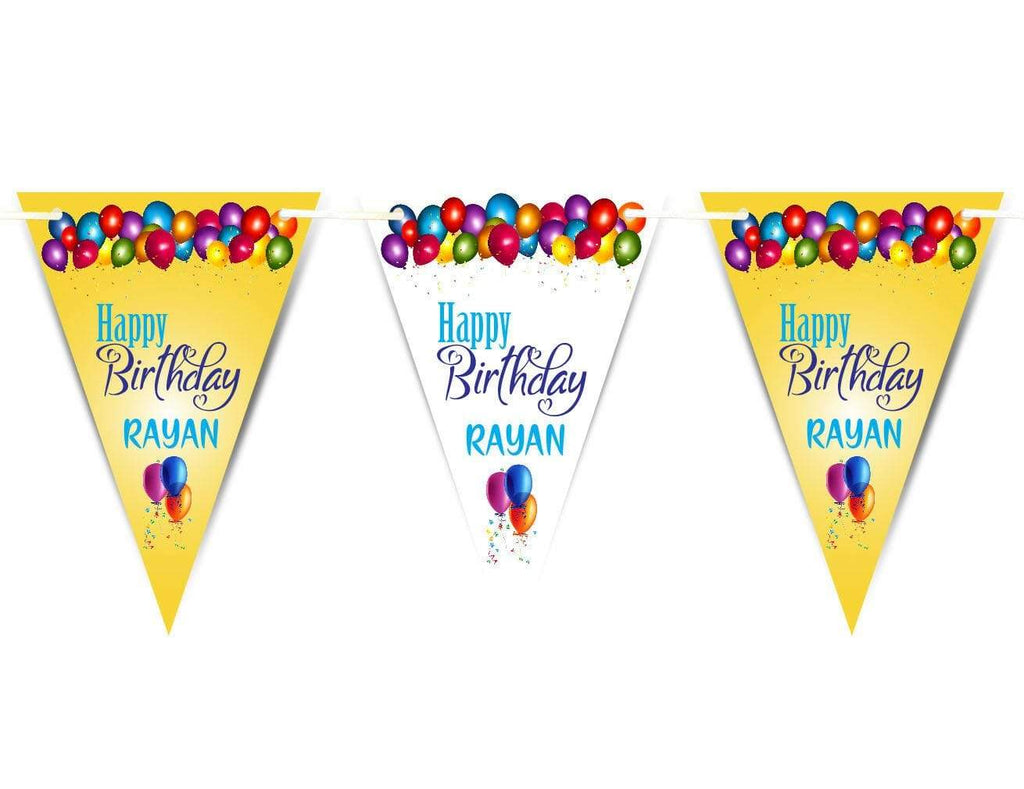 Personalised Happy Birthday Party Boy Girl Bunting Flags Decorations Colourful 7