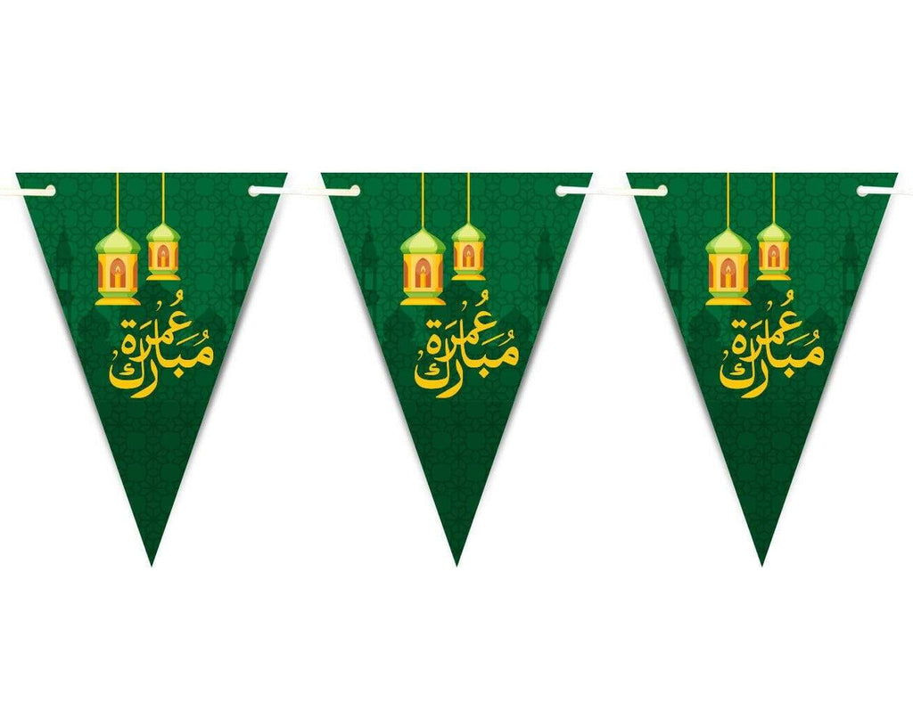 Umrah Mubarak Arabic Font Bunting Islamic Celebration Banner Flags Decoration D3