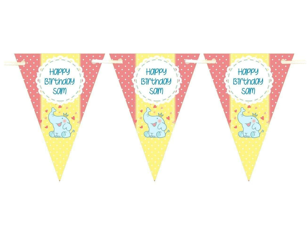 Personalised Happy Birthday Party Unisex Bunting Flags Decorations Colourful