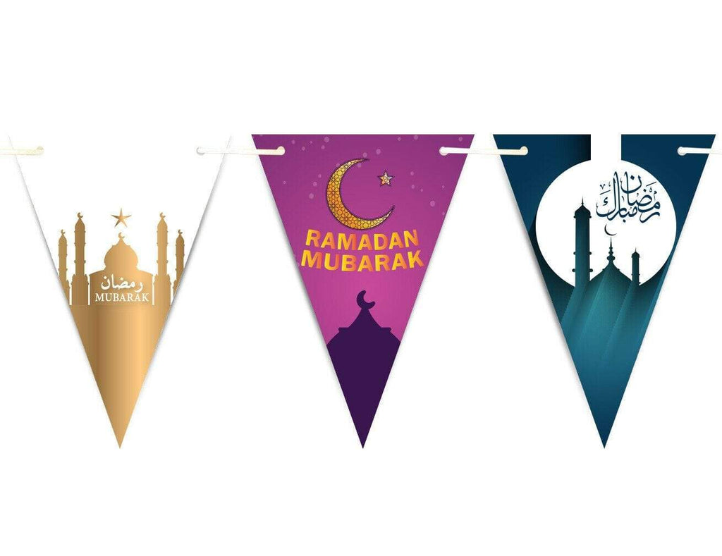 Ramadan Mubarak Arabic Bunting Islamic Celebration Banner Flags Decoration D6