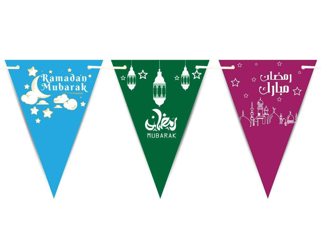 Ramadan Mubarak Arabic Bunting Islamic Celebration Banner Flags Decoration D8