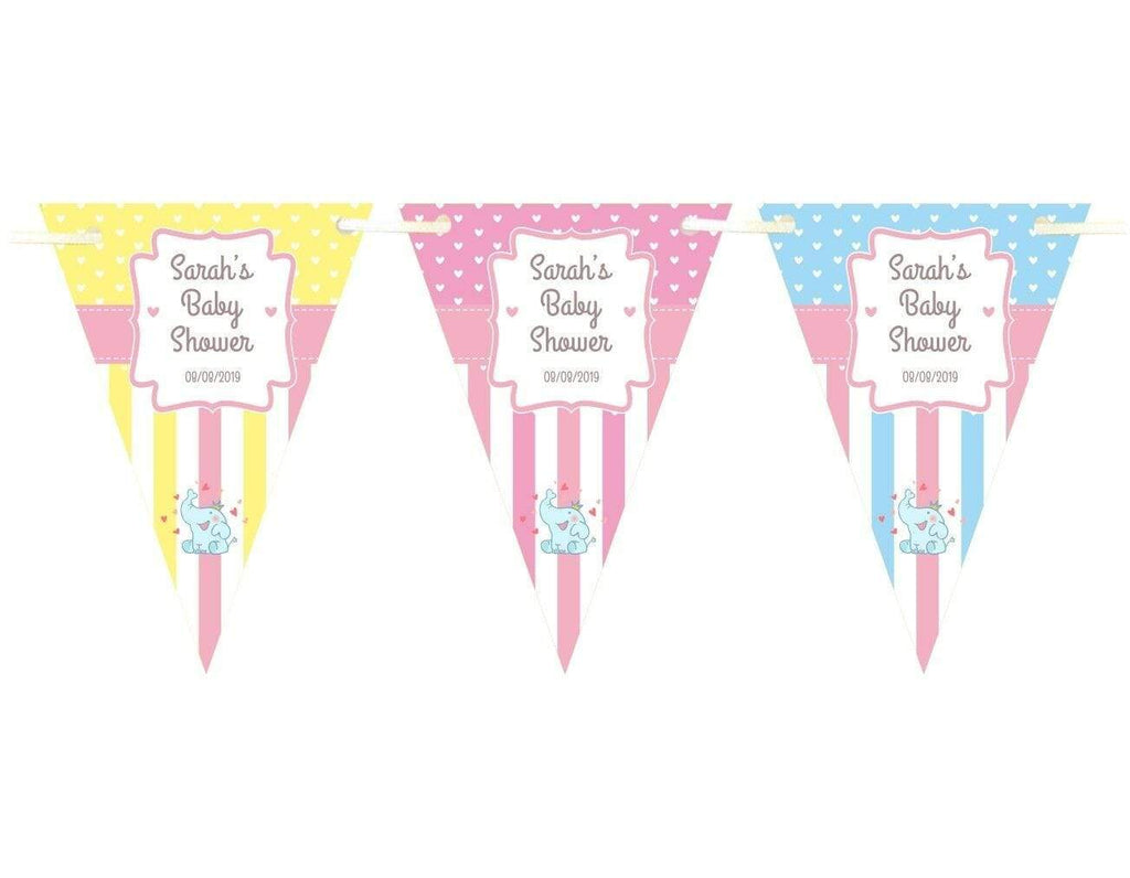 Personalised Baby Shower Party Boy Girl Bunting Flags Decorations Colourful 1