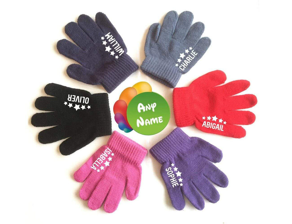 Children's Boys Girls Personalised Add Name 6 Colourful Magic Gloves 3-16 years