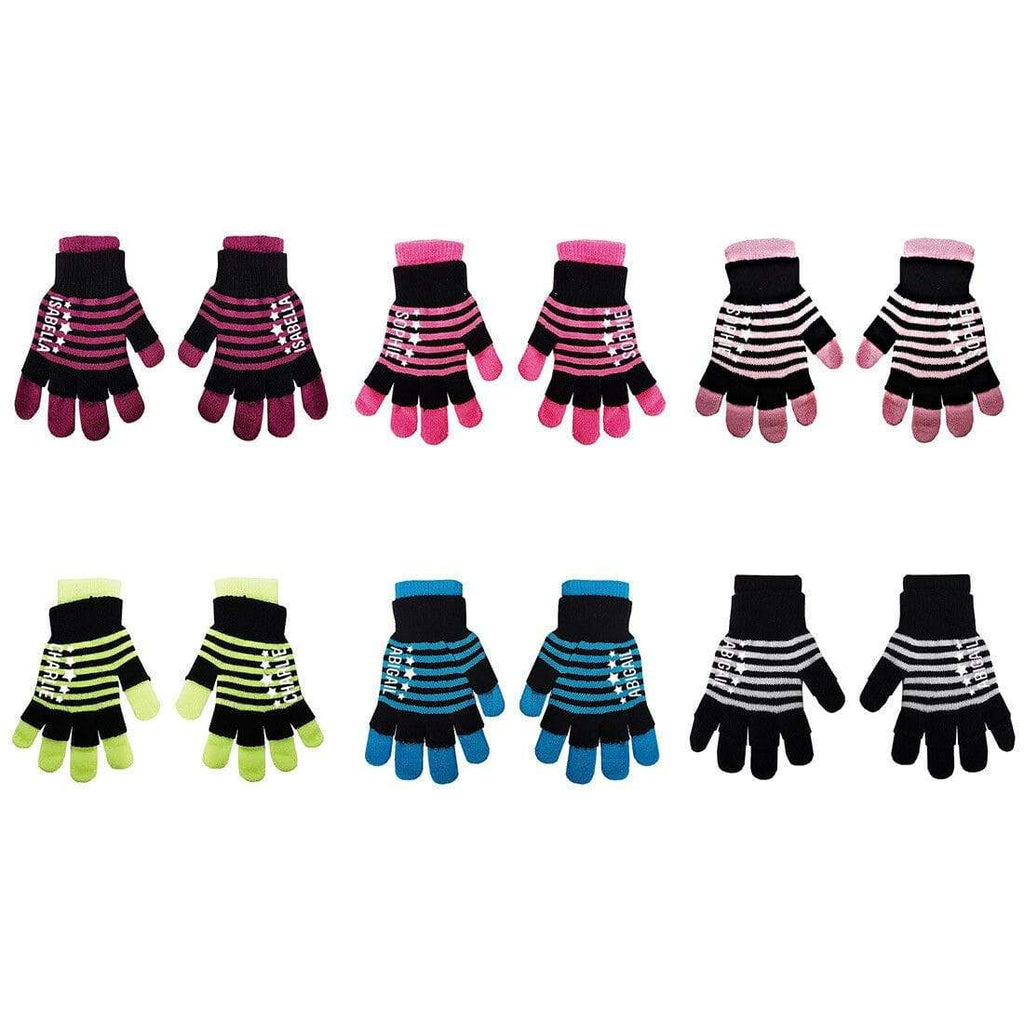 Personalise Name Kids Teenagers Stripes Boys Girls Winter Heat Mittens Gloves D1