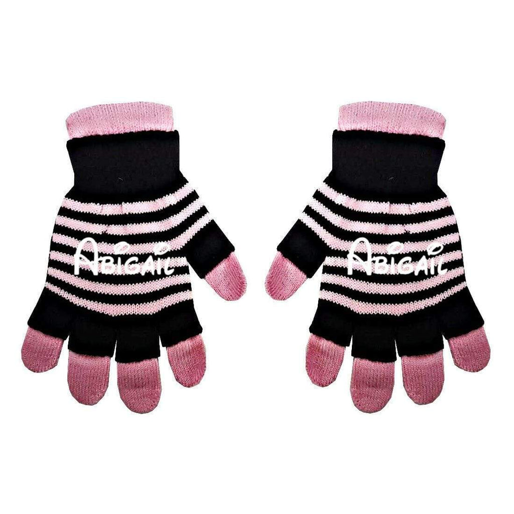 Personalise Name Kids Teenagers Stripes Boys Girls Winter Heat Mittens Gloves D3