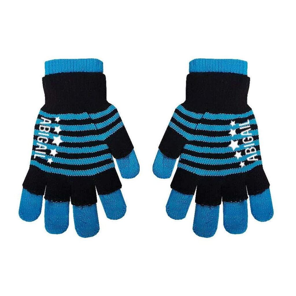 Personalise Name Kids Teenagers Stripes Boys Girls Winter Heat Mittens Gloves D1