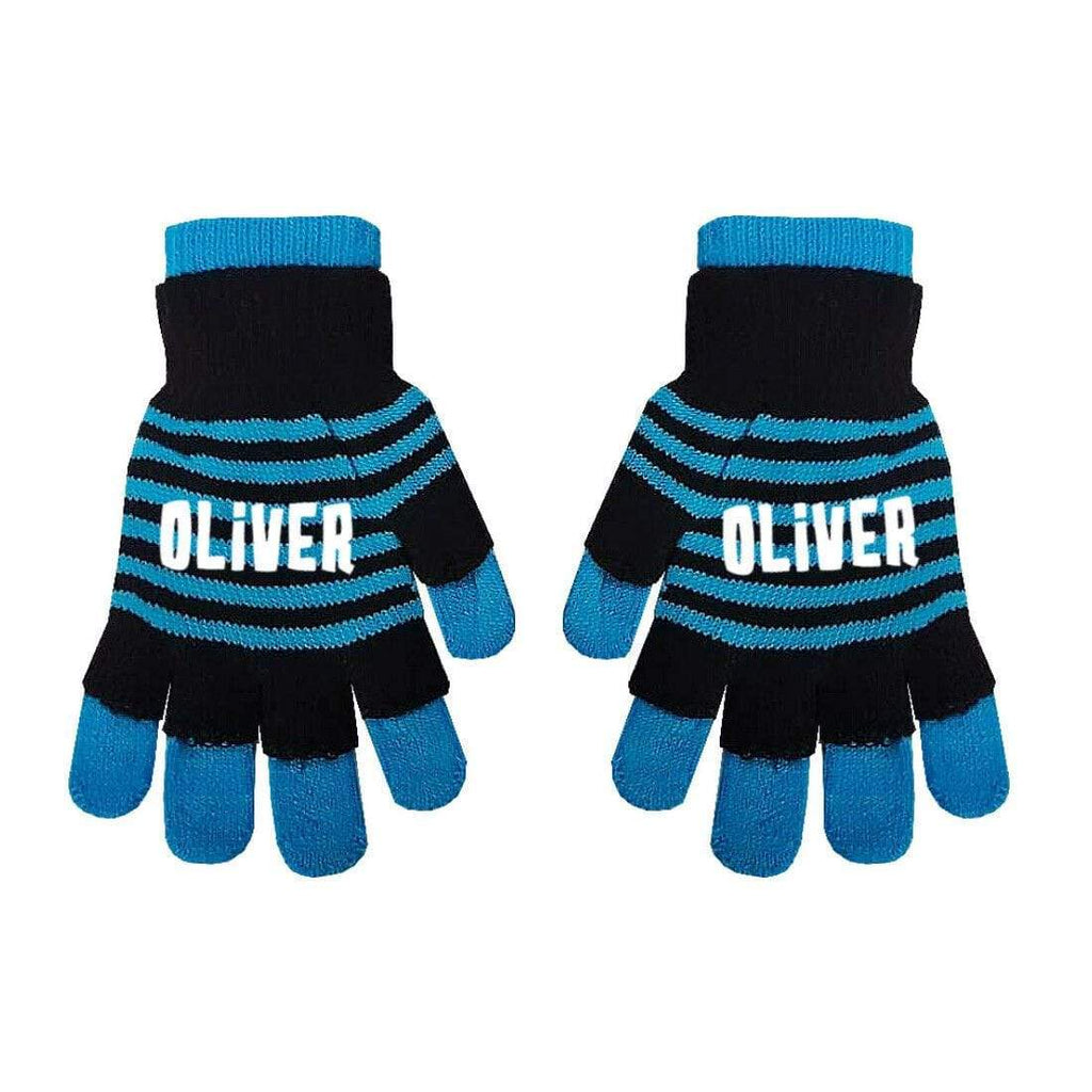 Personalise Name Kids Teenagers Stripes Boys Girls Winter Heat Mittens Gloves D3