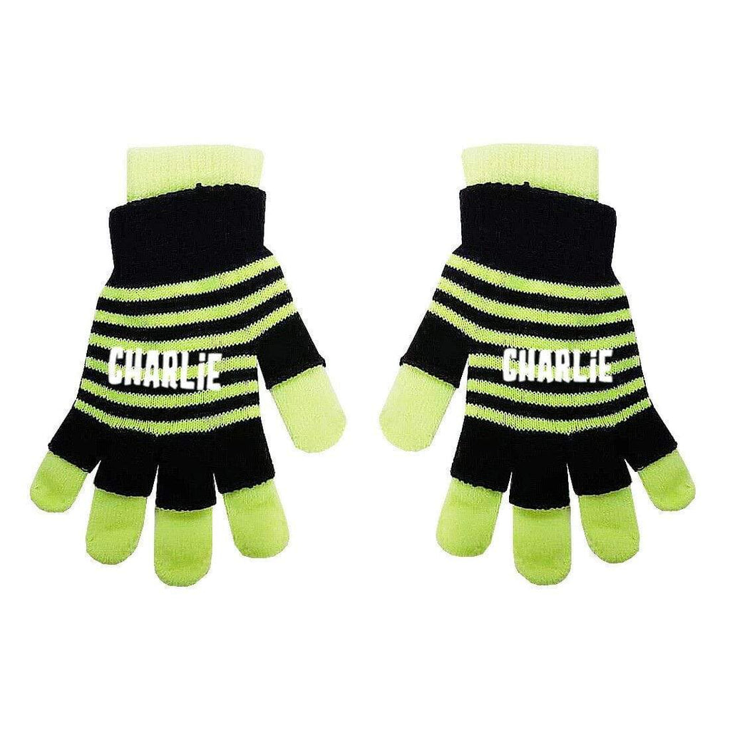 Personalise Name Kids Teenagers Stripes Boys Girls Winter Heat Mittens Gloves D3