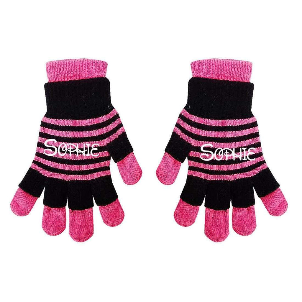 Personalise Name Kids Teenagers Stripes Boys Girls Winter Heat Mittens Gloves D3
