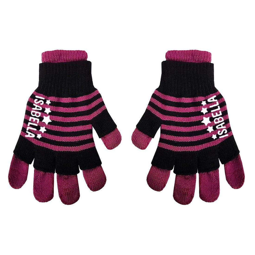 Personalise Name Kids Teenagers Stripes Boys Girls Winter Heat Mittens Gloves D1