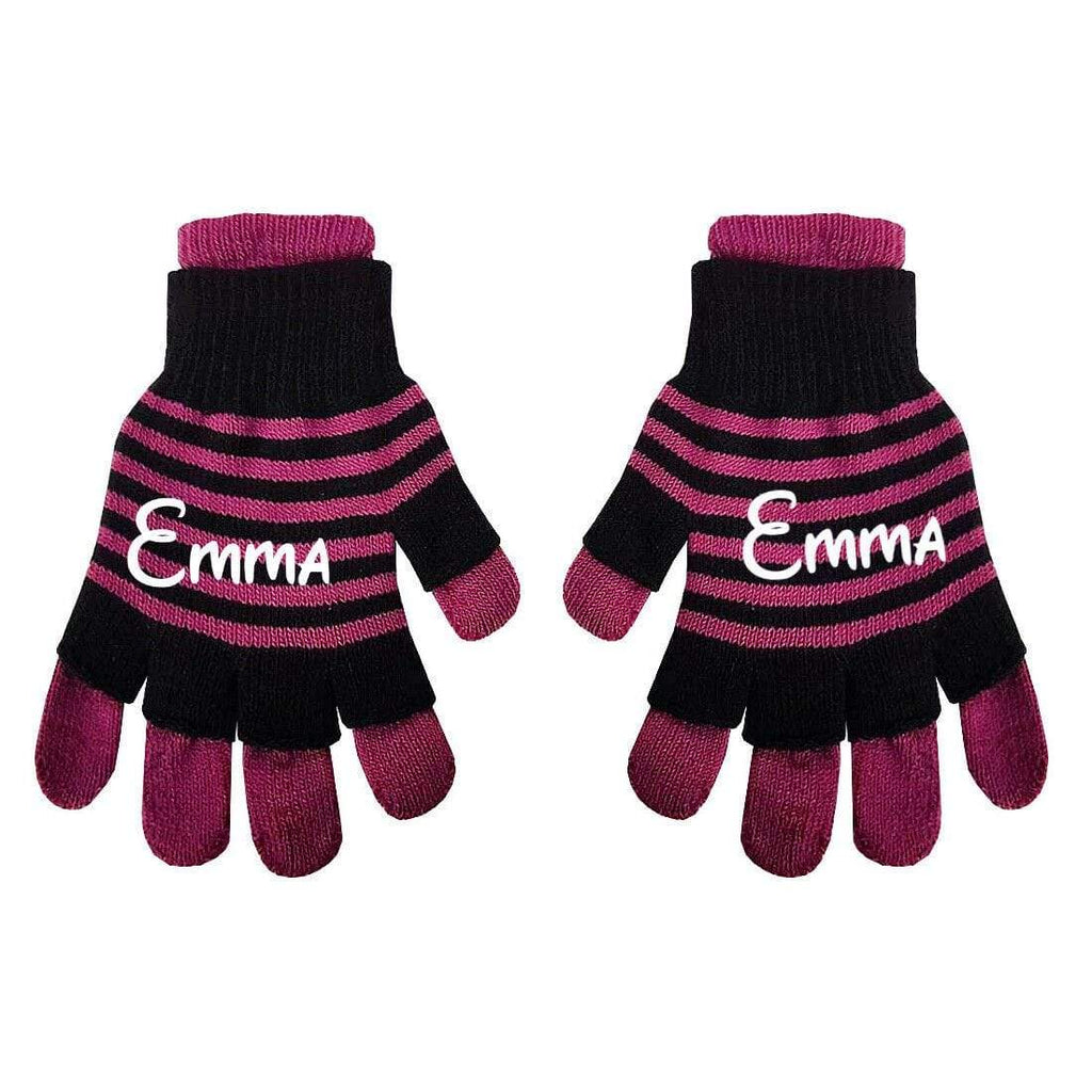 Personalise Name Kids Teenagers Stripes Boys Girls Winter Heat Mittens Gloves D3