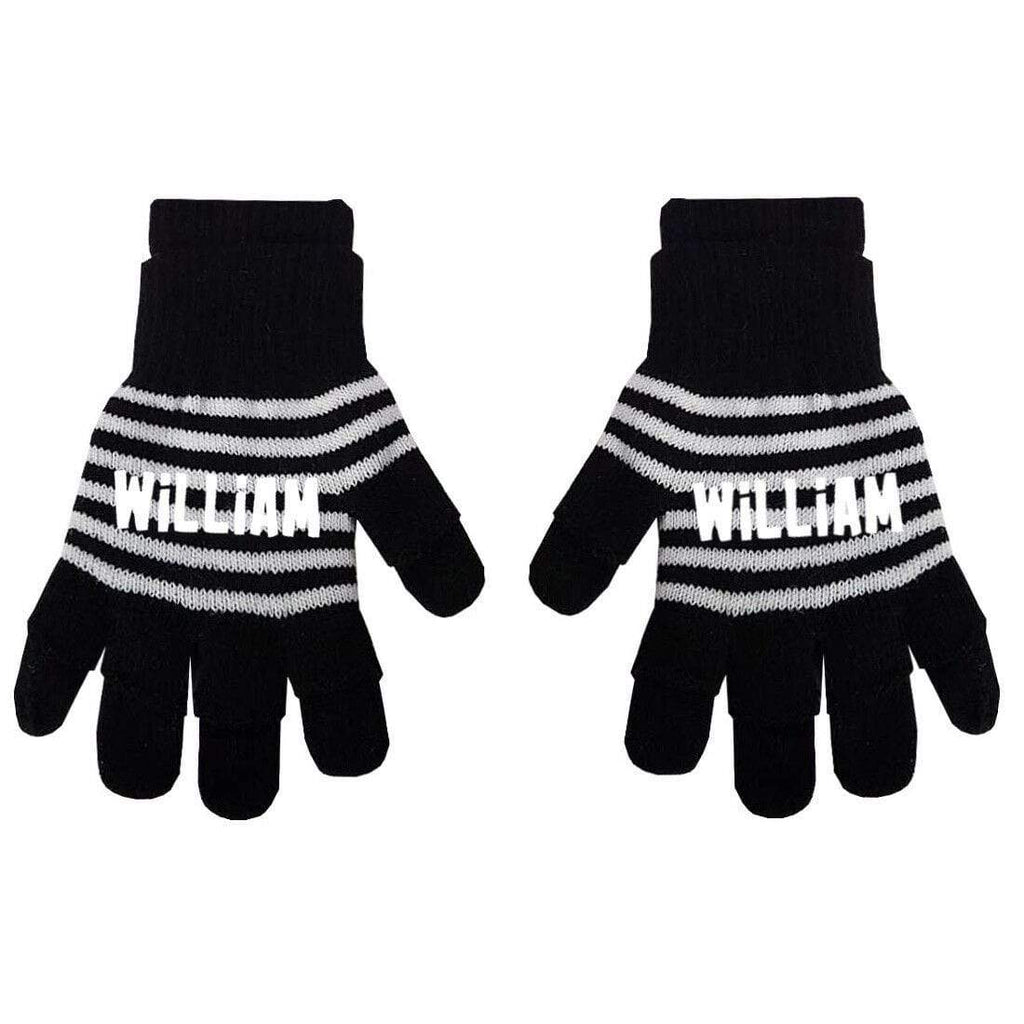 Personalise Name Kids Teenagers Stripes Boys Girls Winter Heat Mittens Gloves D3