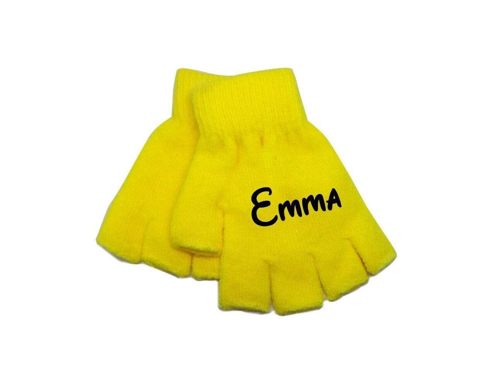 Children's Boys Girls Personalise Name Neon Colourful Finger less Gloves 3-16 YR