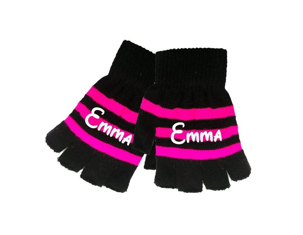 Personalised Magic Kids Winter Stripe Fingerless Gloves Teenagers With Name On