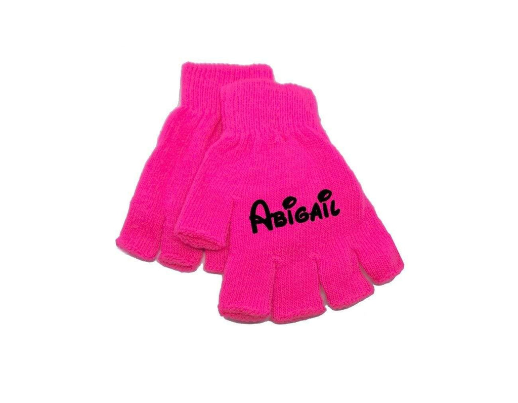 Neon Personalised Magic Kids Winter Fingerless Gloves Teenagers With Name On
