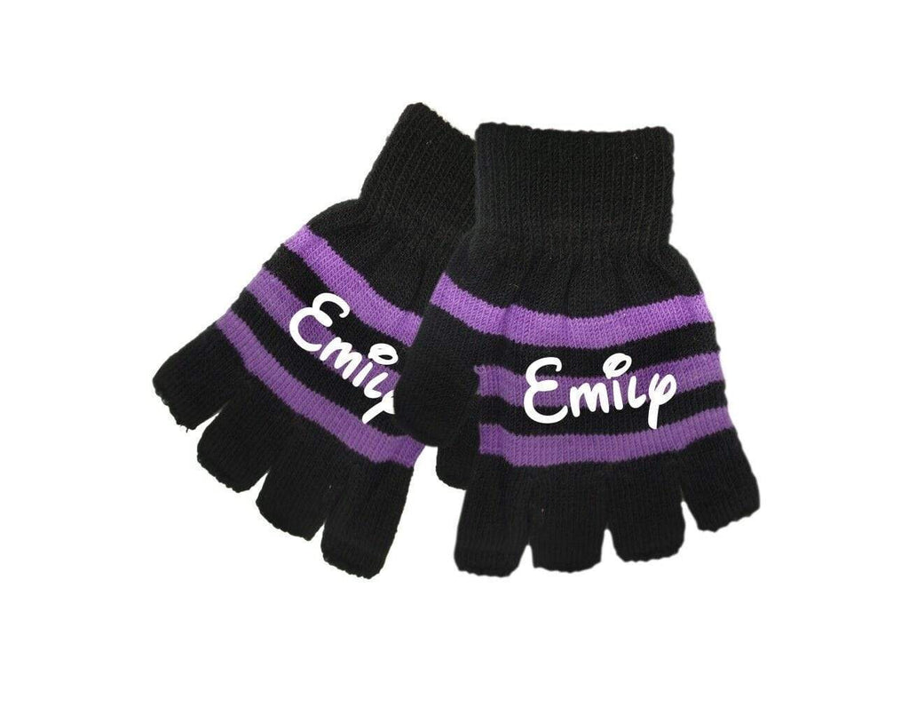 Personalised Magic Kids Winter Stripe Fingerless Gloves Teenagers With Name On